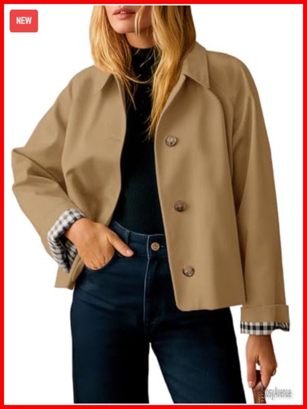 Womens Cropped Trench Coat Lightweight Single Breasted Loose Fit Jacket